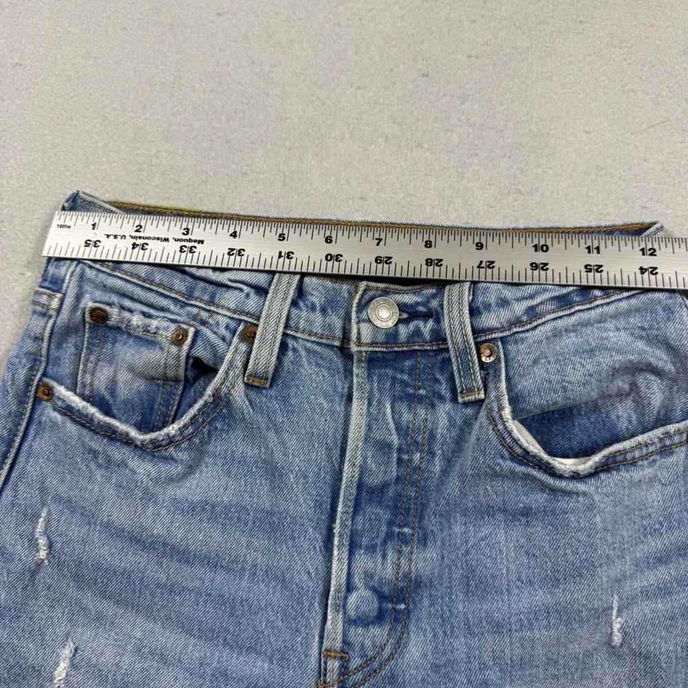 Levis High Waisted Straight Leg Light Wash Distressed Raw Hem Jeans Blue‎ 25